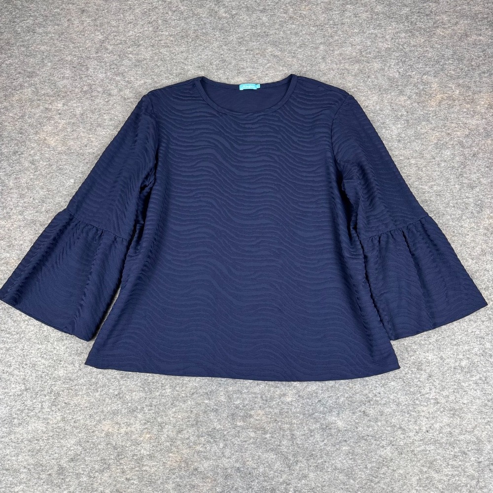 J McLaughlin Kyla Textured Blouse Bell Sleeve Blue Womens Medium M